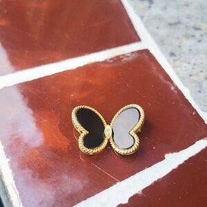 VAN CLEEF (?) Yellow Gold, Black Onyx, W Diamond Butterfly Pendant